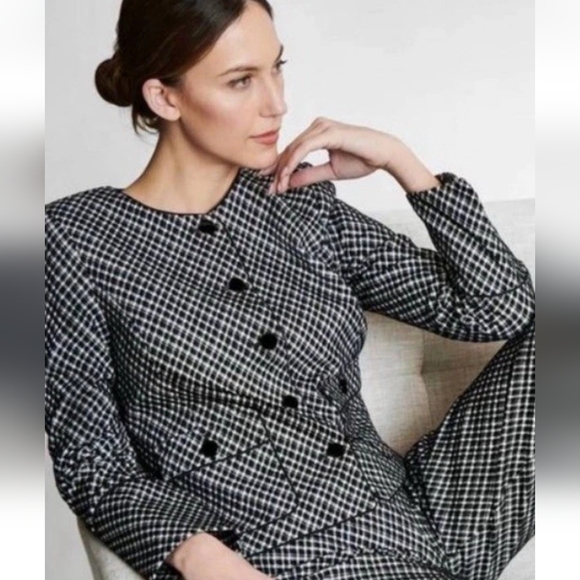 SPANX Women’s Ponte Lady Jacket Stretch Jacquard Black Plaid Size L